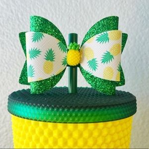 Pineapple Straw Topper Bow, Hawaii Bow Straw Topper, fits Starbucks tumbler